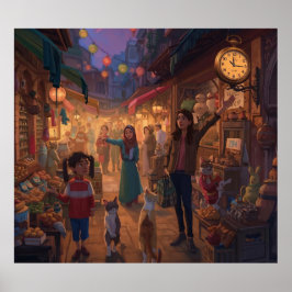 Where Cats Wander and Lanterns Glow Poster