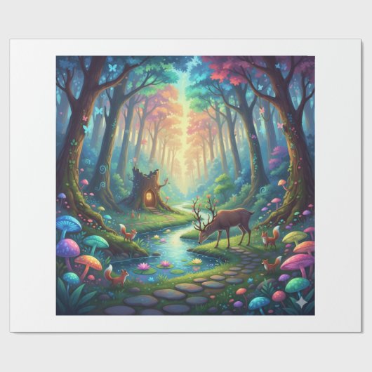 Where Deer Dream and Mushrooms Glows Geschenkpapier (Flach)