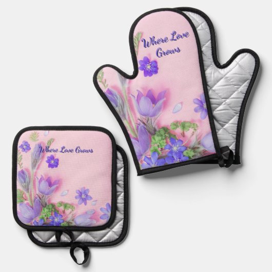 Where Love Grows Kitchen Set | Floral Oven Mitt  (Vorderseite/Rückseite)