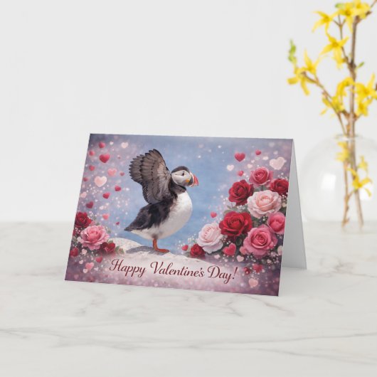 Where Love Takes Wing – Puffin Valentine’s Day Karte (Gelbe Blume)