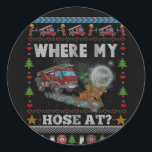 WHERE MY HOSE FIREFIGHTER Ugly Christmas Sweater Runder Aufkleber<br><div class="desc">WHERE MY HOSE AT FIREFIGHTER Ugly Christmas Sweater</div>