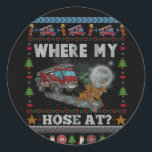 WHERE MY HOSE FIREFIGHTER Ugly Christmas Sweater Runder Aufkleber<br><div class="desc">WHERE MY HOSE AT FIREFIGHTER Ugly Christmas Sweater</div>