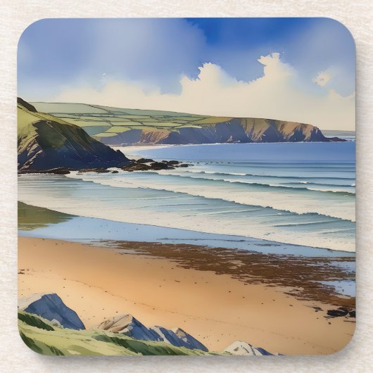 "Where Sky Meets Quiet Sand" - Devon Seascape Getränkeuntersetzer (Vorderseite)