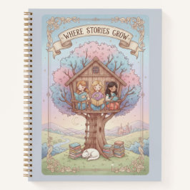 Where Stories Grow Treehouse & Reading Cat Journal Notizblock