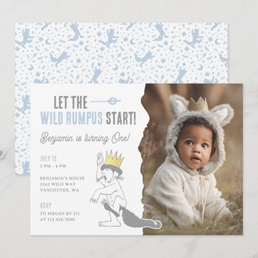 Where the Wild Things Are Wild One First Birthday Einladung (Vorne/Hinten)