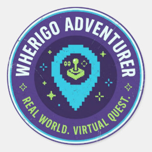 Wherigo-Abenteurer Retro 8-Bit Gaming Geocaching P Runder Aufkleber