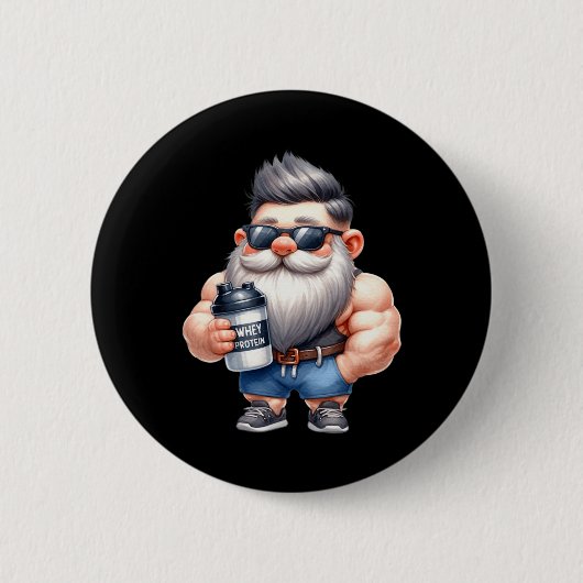 Whey Protein Gnome Vater Funny Bodybuilder Graphic Button (Vorderseite)