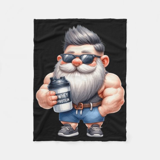 Whey Protein Gnome Vater Funny Bodybuilder Graphic Fleecedecke (Vorderseite)