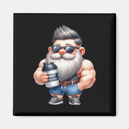 Whey Protein Gnome Vater Funny Bodybuilder Graphic Magnet (Vorne)