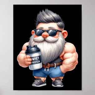 Whey Protein Gnome Vater Funny Bodybuilder Graphic Poster