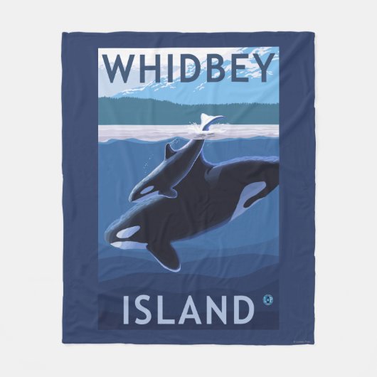 Whidbey Insel, WashingtonOrca und Kalb Fleecedecke (Vorderseite)
