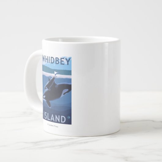 Whidbey Insel, WashingtonOrca und Kalb Jumbo-Tasse (Vorderseite Links)