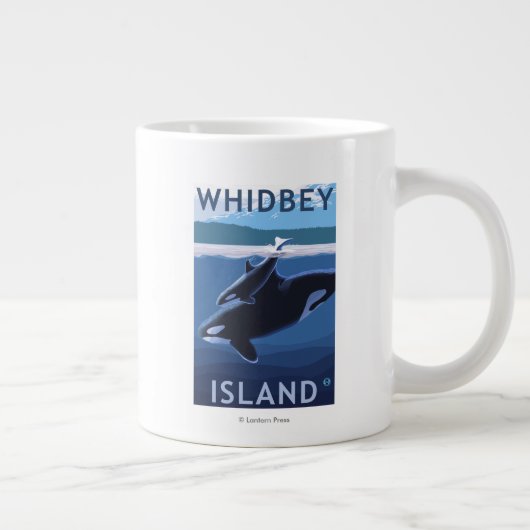 Whidbey Insel, WashingtonOrca und Kalb Jumbo-Tasse (Rechts)