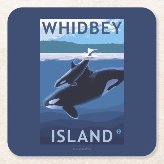 Whidbey Insel, WashingtonOrca und Kalb Rechteckiger Pappuntersetzer (Vorderseite)