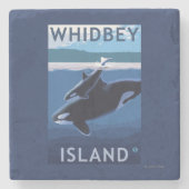 Whidbey Insel, WashingtonOrca und Kalb Steinuntersetzer (Vorderseite)
