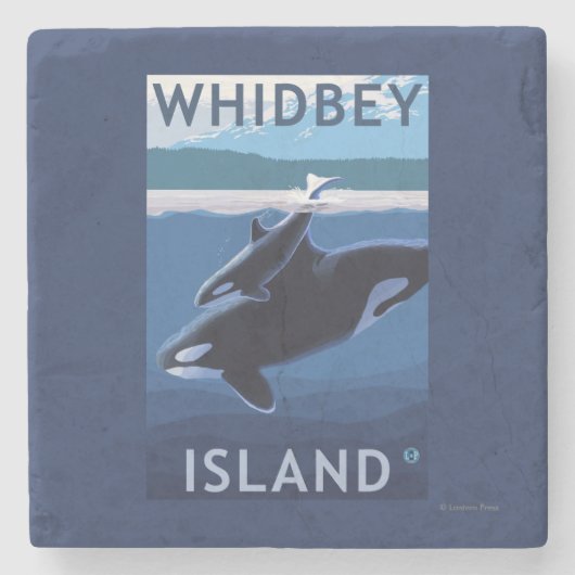 Whidbey Insel, WashingtonOrca und Kalb Steinuntersetzer (Vorderseite)