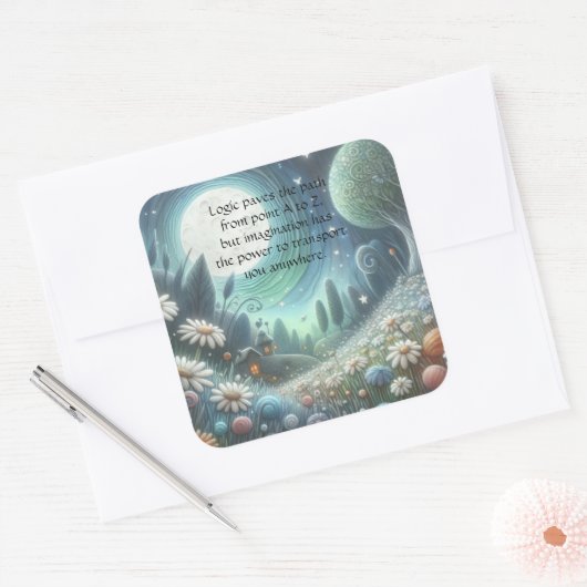 Whimical Night & Quote Quadratischer Aufkleber (Umschlag)