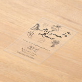 Whimiscal Cute Doodles Black White Wedding Acryleinladungen (Ablage )