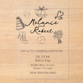 Whimiscal Cute Doodles Black White Wedding Acryleinladungen (Vorderseite)
