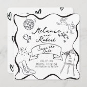 Whimiscal Doodles Black White Frame Save the Date Einladung (Vorne/Hinten)