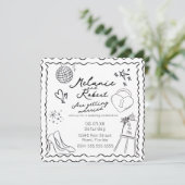 Whimiscal Doodles Black White Frame Wedding Einladung (Stehend Vorderseite)
