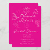 Whimiscal Doodles Bright Pink Bridal Shower Save The Date (Vorne/Hinten)