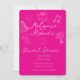 Whimiscal Doodles Bright Pink Bridal Shower Save The Date