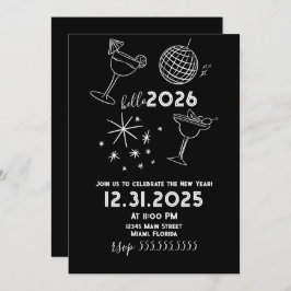 Whimiscal Doodles Hello 2026 New Years Gold Feiertagskarte