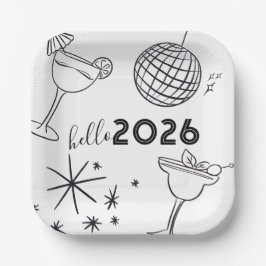 Whimiscal Doodles Hello 2026 New Years Gold Pappteller