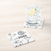 Whimiscal Doodles Hello 2026 New Years Gold Rechteckiger Pappuntersetzer (Vor Ort)