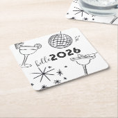 Whimiscal Doodles Hello 2026 New Years Gold Rechteckiger Pappuntersetzer (angewinkelt)