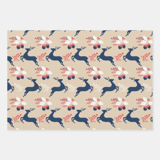Whimiscal Nordic Christmas Trees and Deers Geschenkpapier Set (Vorderseite)