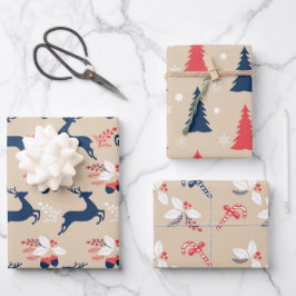 Whimiscal Nordic Christmas Trees and Deers Geschenkpapier Set