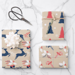 Whimiscal Nordic Christmas Trees and Deers Geschenkpapier Set
