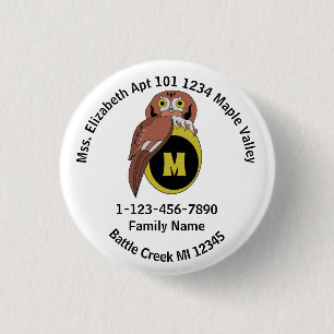 Whimiscal Owl Monogram Lost Family Zuhause Address Button