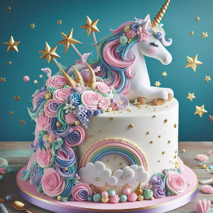 WHIMISCAL PINK & BLUE UNICORN CAKE BIRTHDAY EINLADUNG