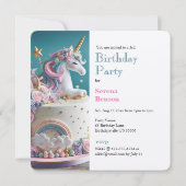 WHIMISCAL PINK & BLUE UNICORN CAKE BIRTHDAY EINLADUNG (Rückseite)