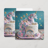 WHIMISCAL PINK & BLUE UNICORN CAKE BIRTHDAY EINLADUNG (Vorne/Hinten)