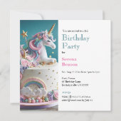 WHIMISCAL PINK & BLUE UNICORN CAKE BIRTHDAY EINLADUNG (Rückseite)