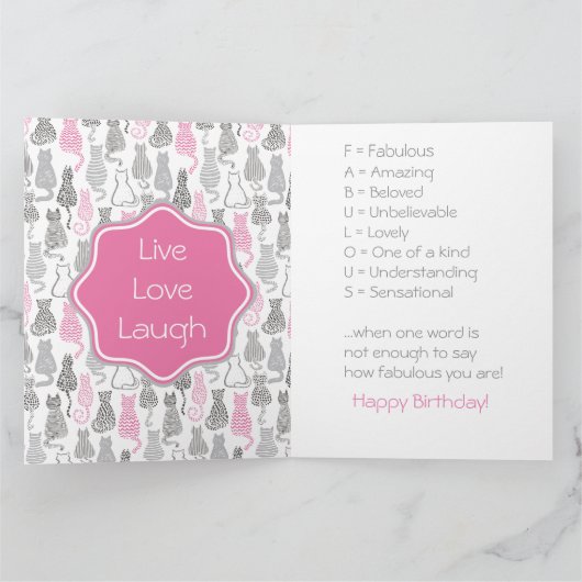 Whimiscal Pink und Gray Sketch Cat Geschenkideen Karte (Innenseite)