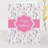 Whimiscal Pink und Gray Sketch Cat Geschenkideen Karte (Gelbe Blume)