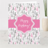 Whimiscal Pink und Gray Sketch Cat Geschenkideen Karte (Vorderseite)