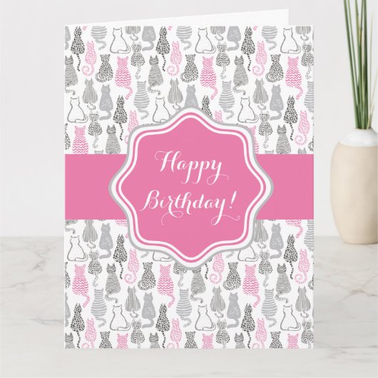 Whimiscal Pink und Gray Sketch Cat Geschenkideen Karte (Vorderseite)