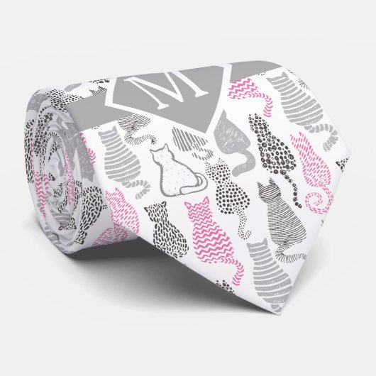 Whimiscal Pink und Gray Sketch Cat Geschenkideen Krawatte (Gerollt)