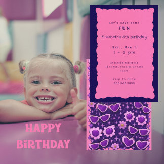 Whimiscal Purple and Pink 4th Birthday Party Einladung