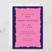 Whimiscal Purple and Pink 4th Birthday Party Einladung (Vorderseite)