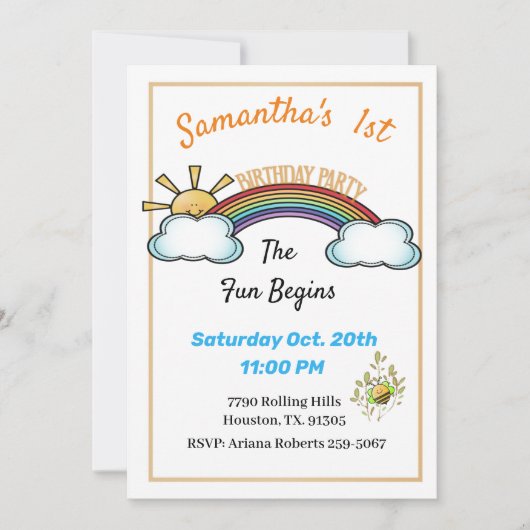 Whimiscal Rainbow 1. Geburtstag Einladung (Vorderseite)