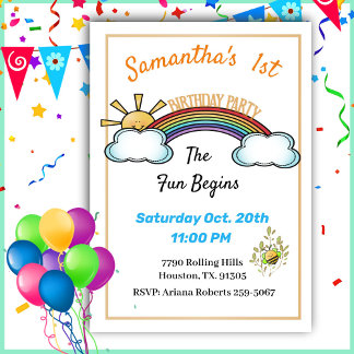 Whimiscal Rainbow 1. Geburtstag Einladung