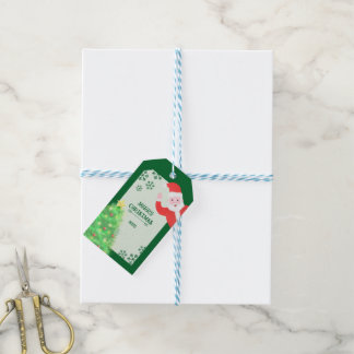 whimiscal santa claus pine tree merry christmas geschenkanhänger