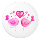 Whimiscal Watercolor-Liebevogel-Kunstinitialen Keramikknauf (Vorderseite)